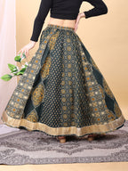 Green color cotton printed kali skirt