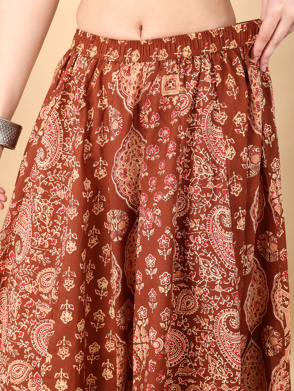 Brown color cotton printed kali skirt