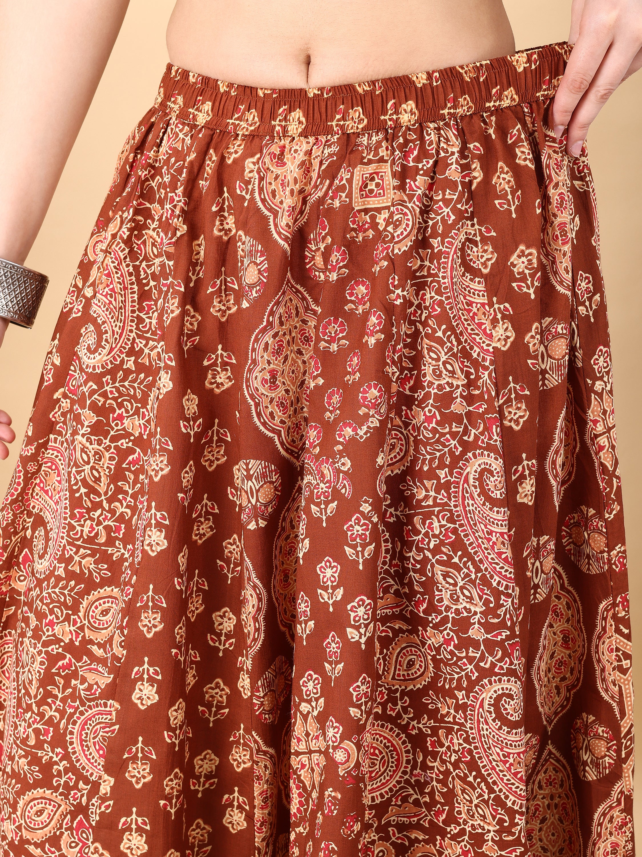 Brown color cotton printed kali skirt