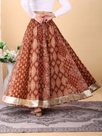Brown color cotton printed kali skirt