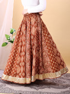 Brown color cotton printed kali skirt