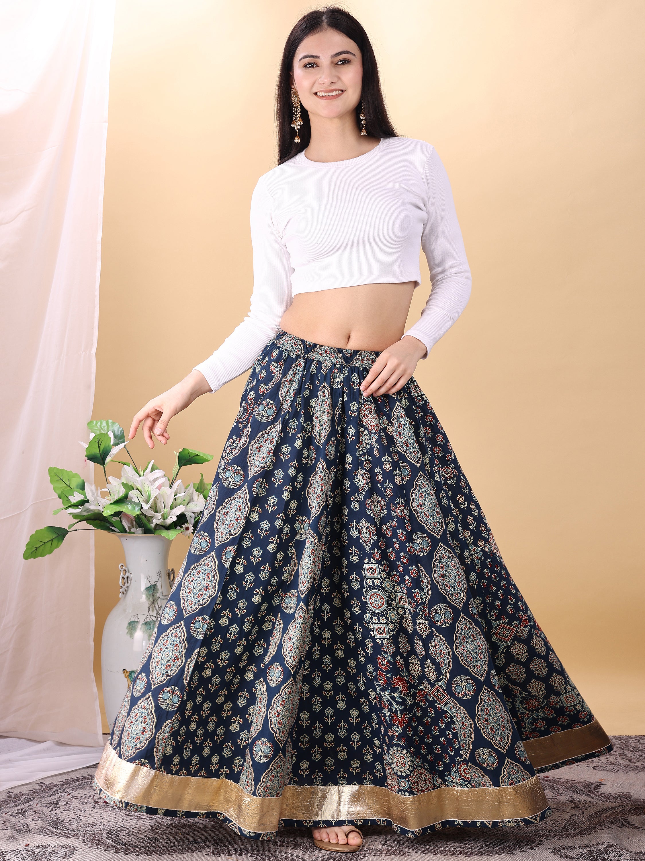 Blue color cotton printed kali skirt