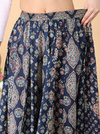 Blue color cotton printed kali skirt