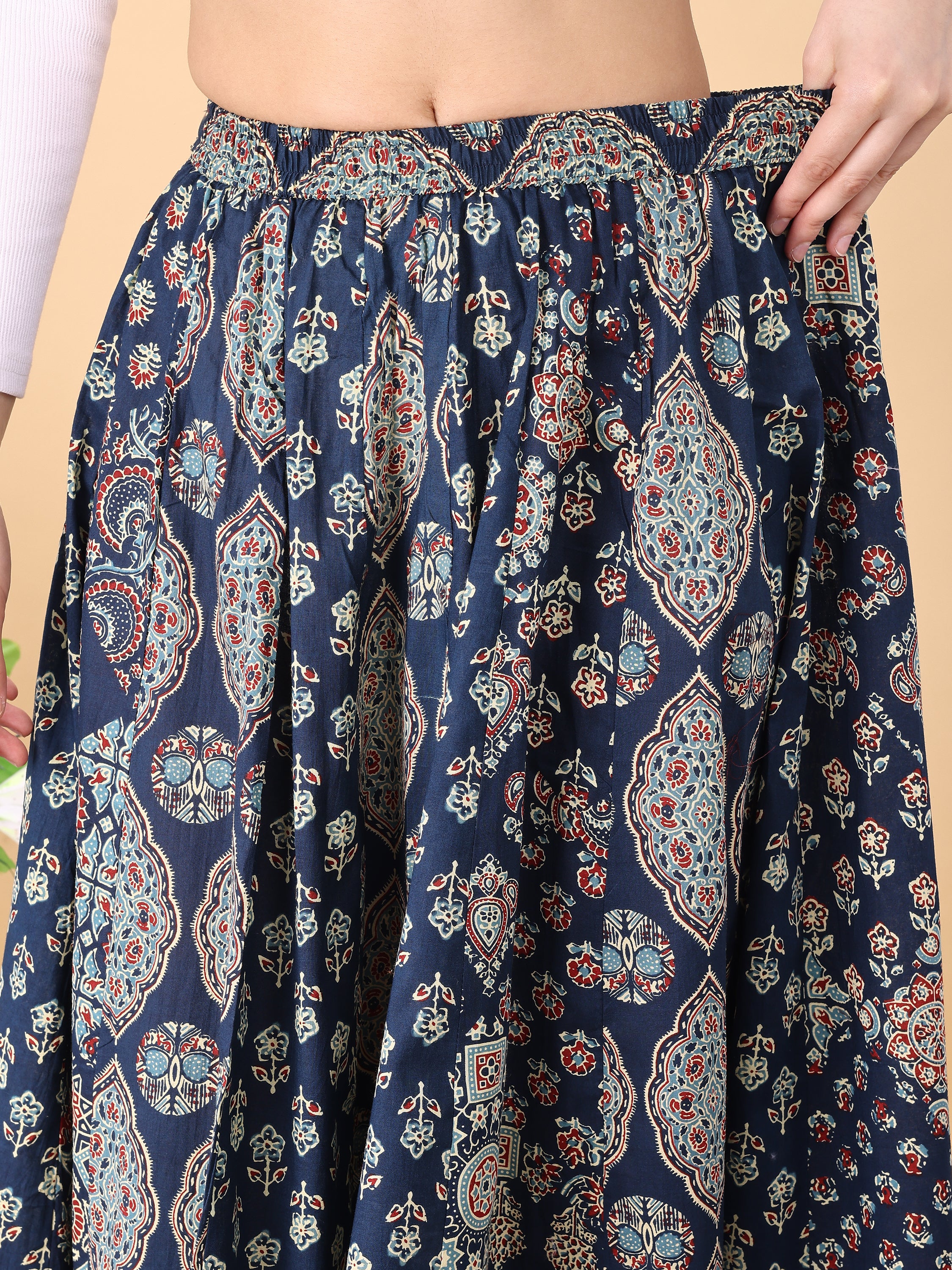 Blue color cotton printed kali skirt