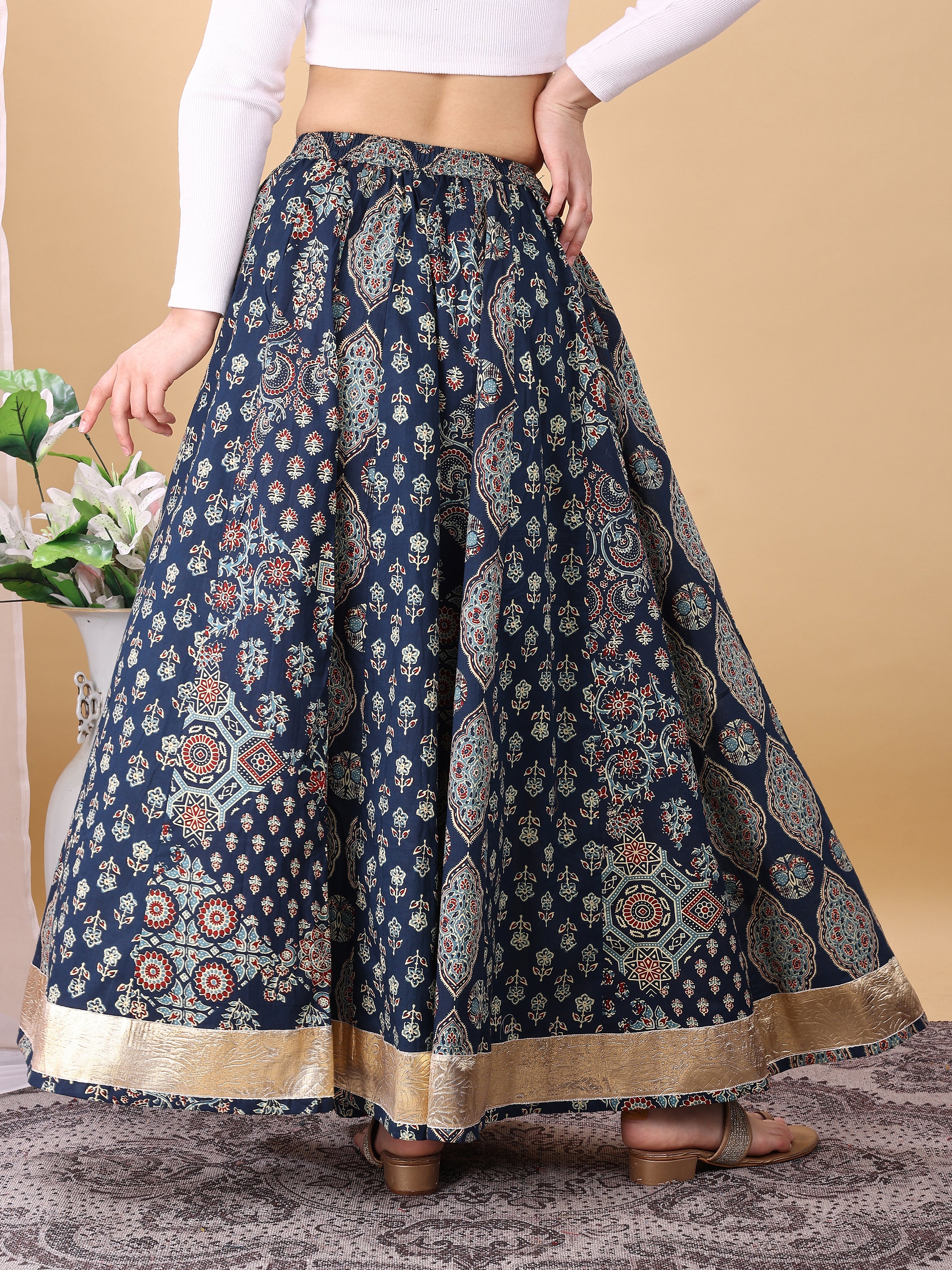Blue color cotton printed kali skirt