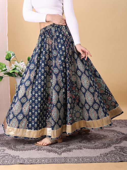Blue color cotton printed kali skirt