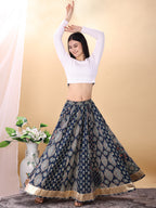 Blue color cotton printed kali skirt