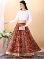 Brown color cotton printed kali skirt