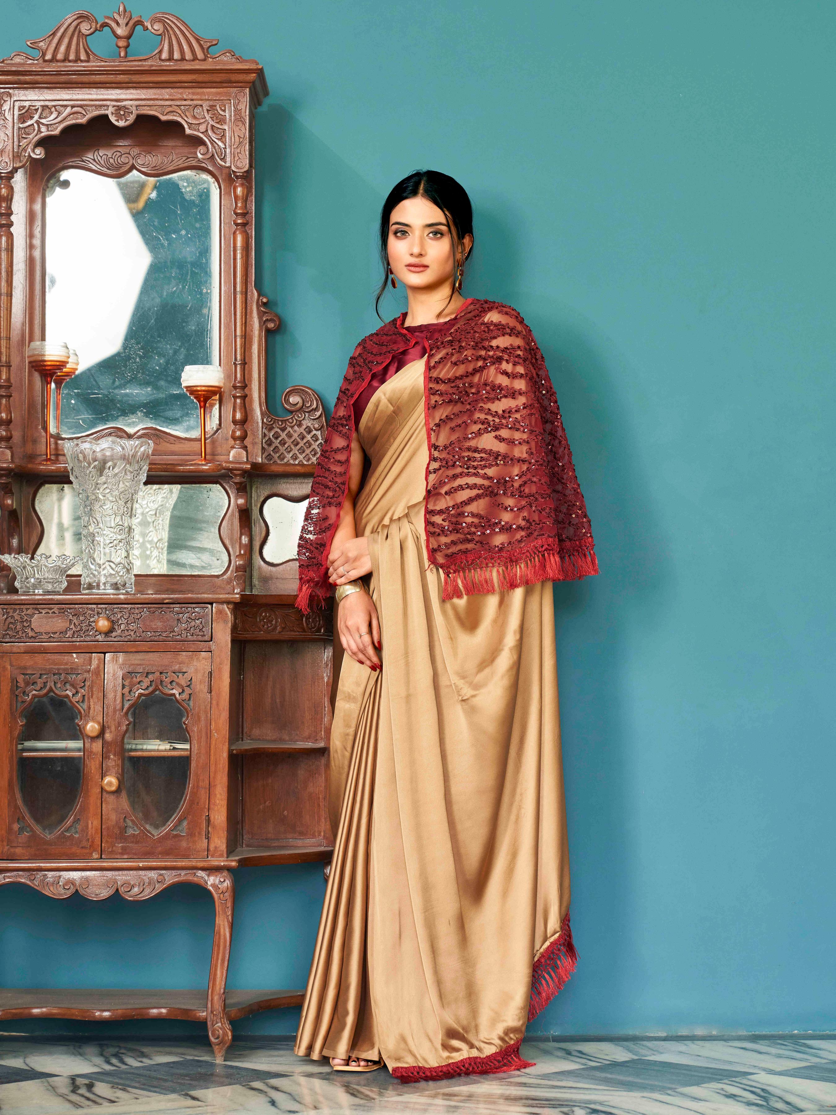 Solid Satin Saree