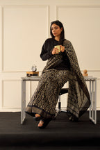 Black colored poly cotton ready to wear saree