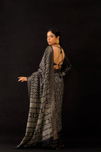 Black colored poly cotton ready to wear saree