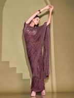 Ready To Wear Magenta Lycra Foil Saree with Unstitched Blouse
