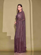 Ready To Wear Magenta Lycra Foil Saree with Unstitched Blouse