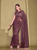 Ready To Wear Magenta Lycra Foil Saree with Unstitched Blouse