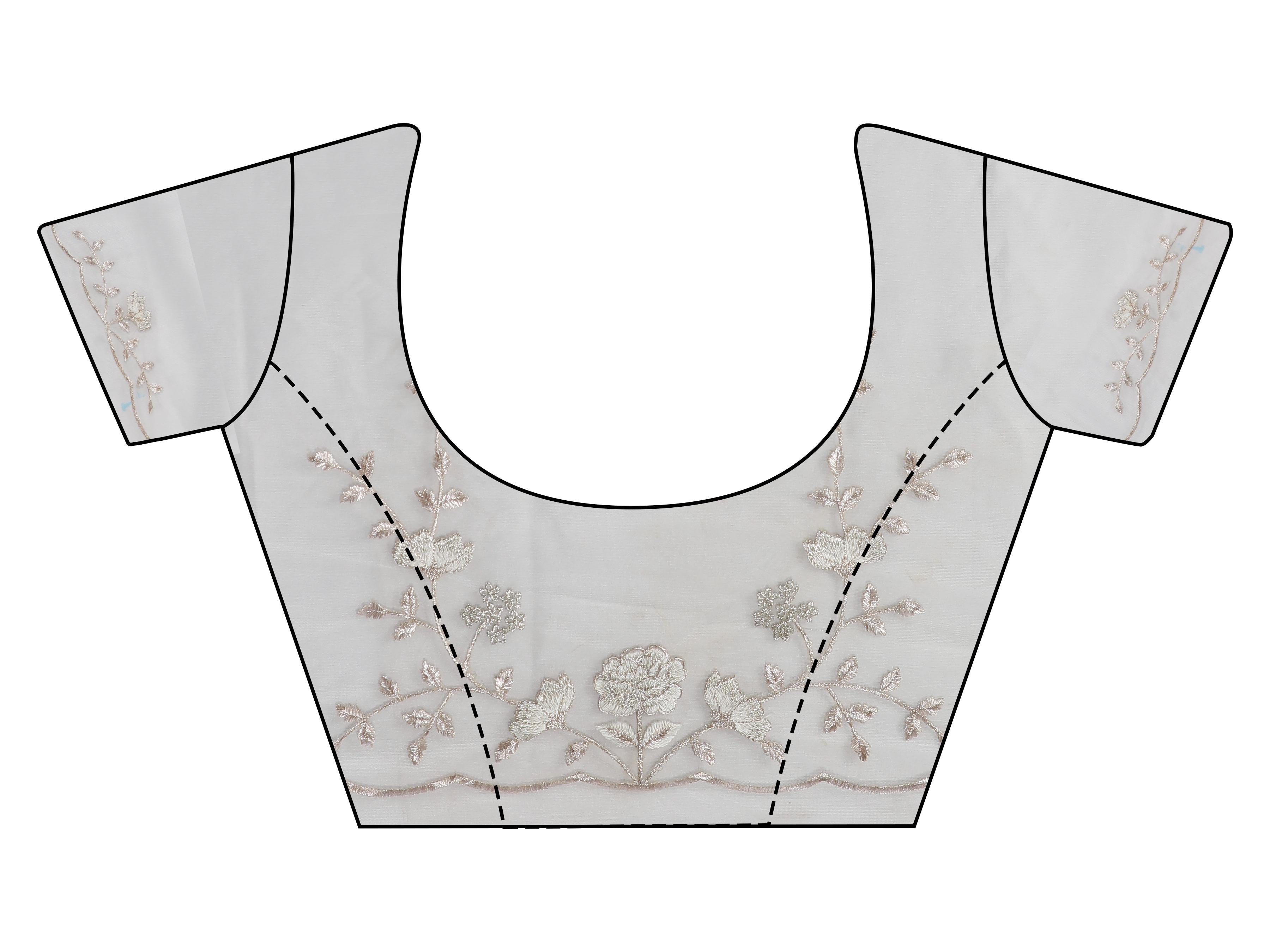 Off White colored embroidered net saree  with scalloped border