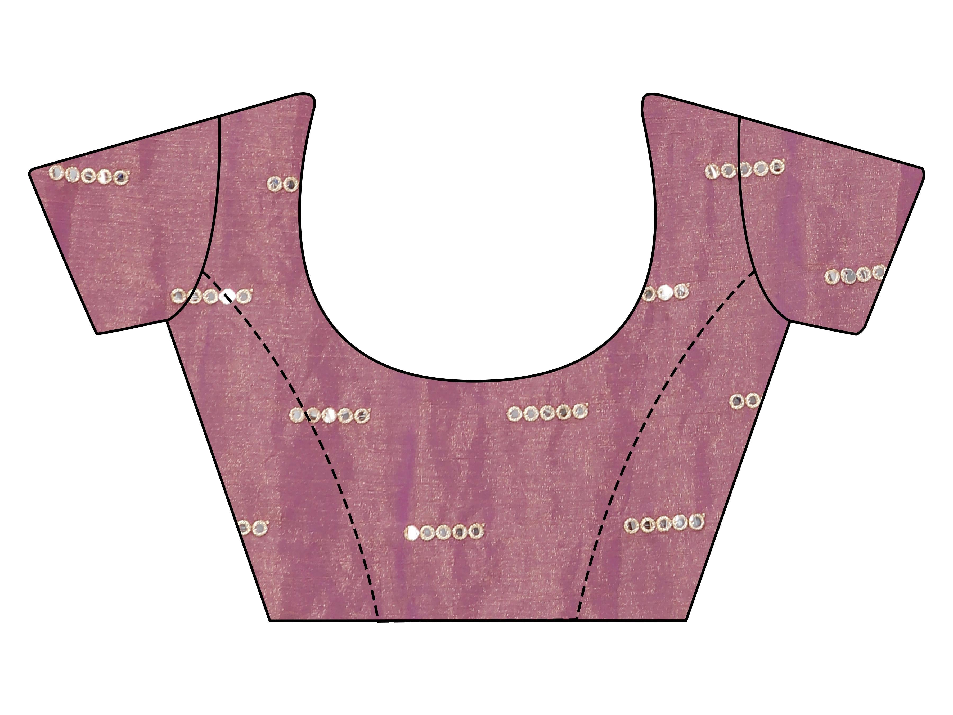 Pink & gold colored two tone chiffon saree with faux mirror embroidered blouse