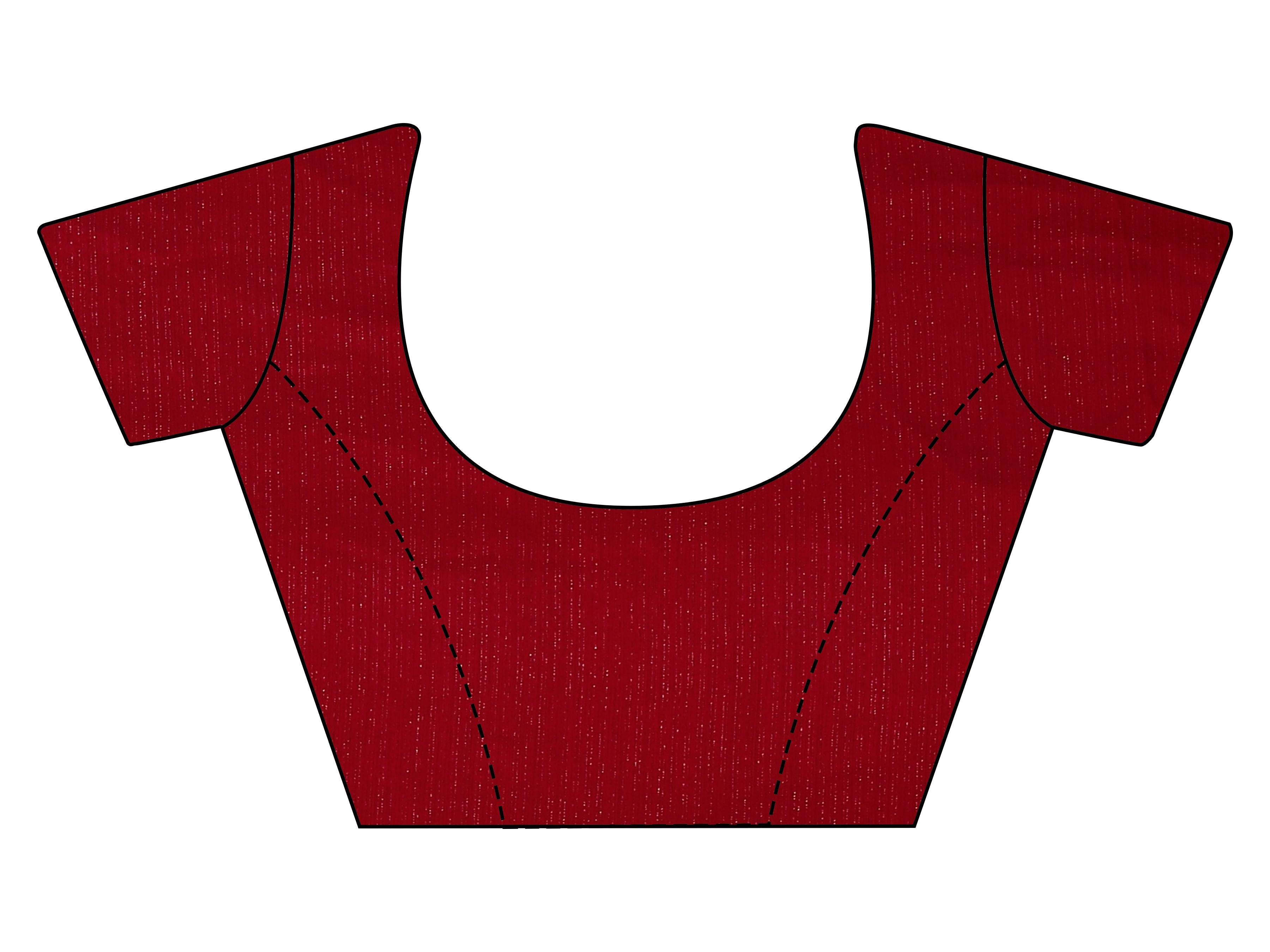 Maroon colored zari weaving satin saree with sequinned belt