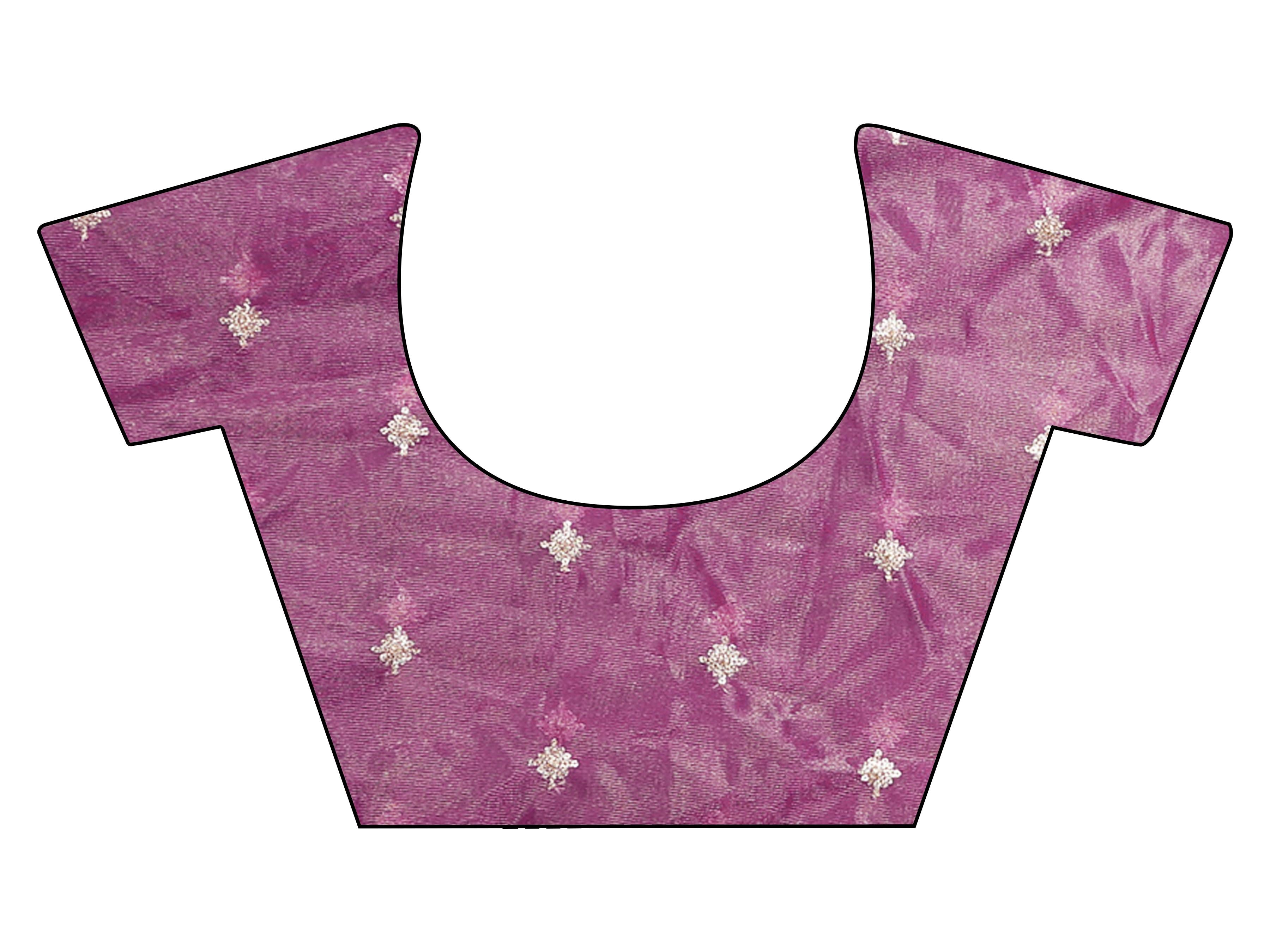 Pink colored shimmer net saree with sequinned butti and embroidered border