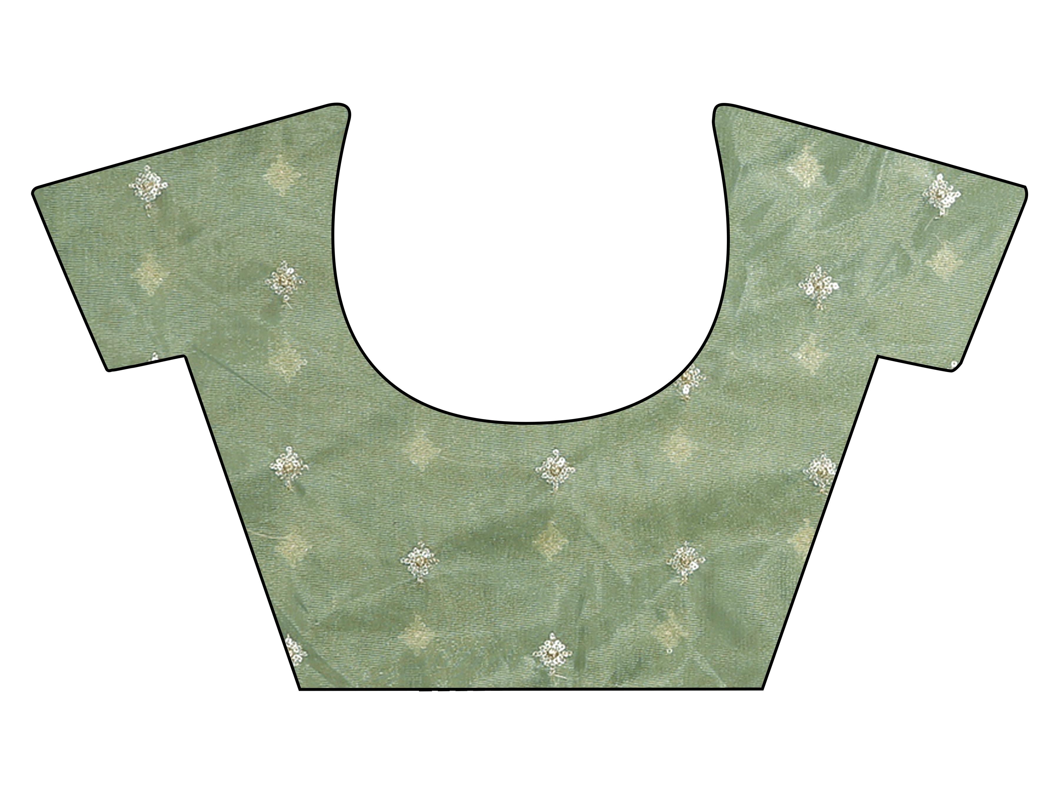 Green colored shimmer net saree with sequinned butti and embroidered border