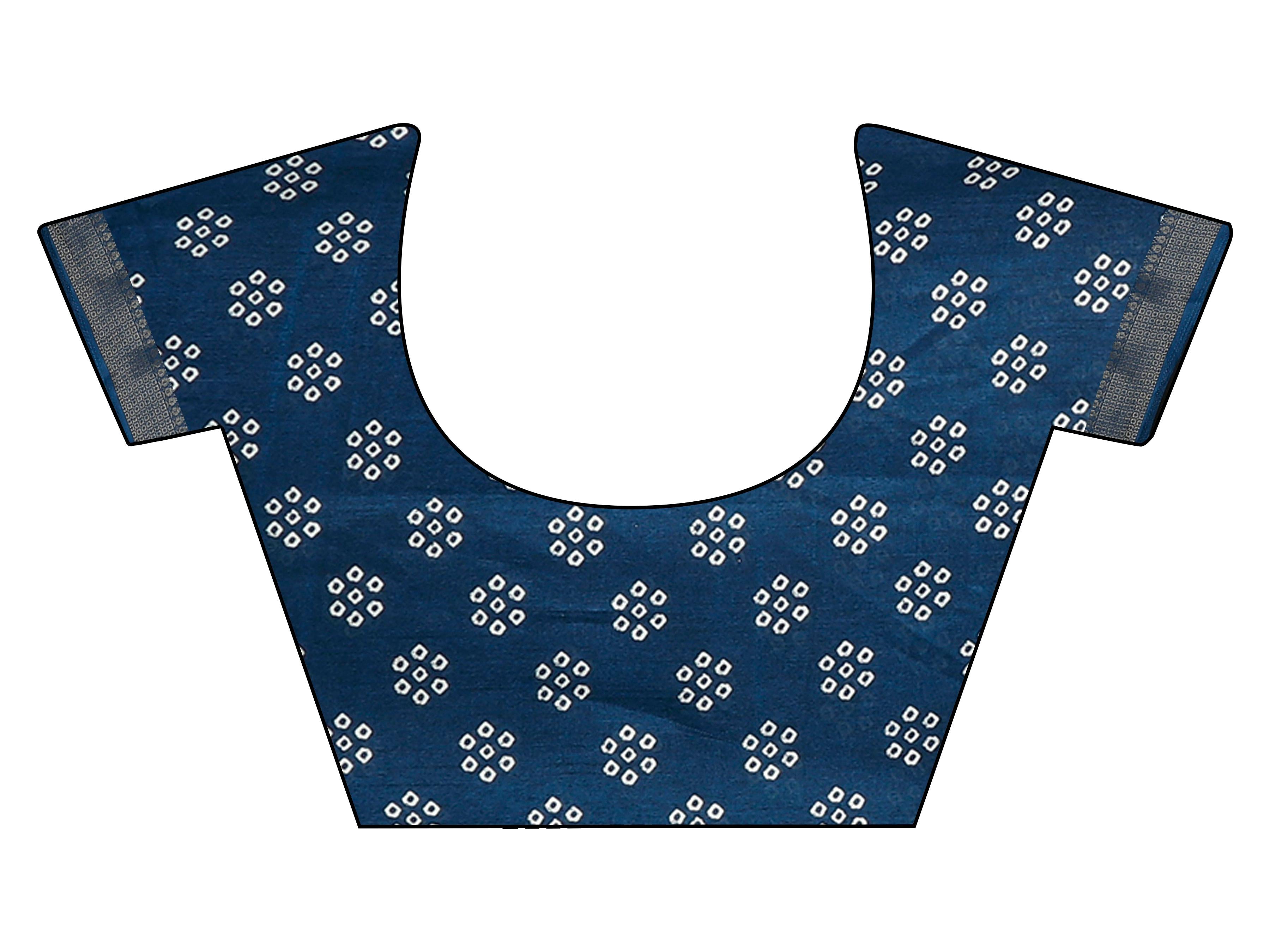 Ready to wear navy blue colored bandhni printed cotton blend saree