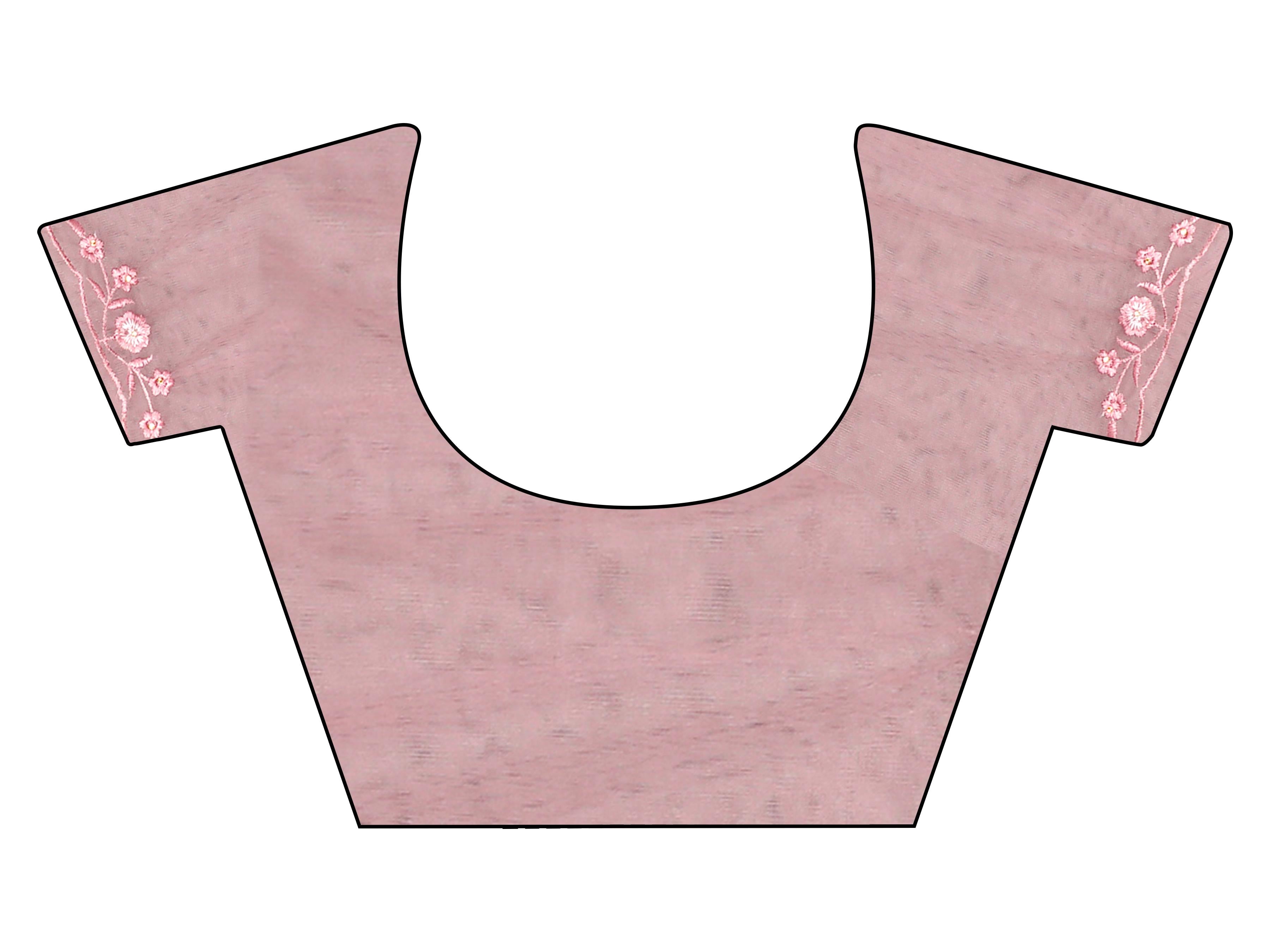 mauve colored embroidered net saree with scalloped border