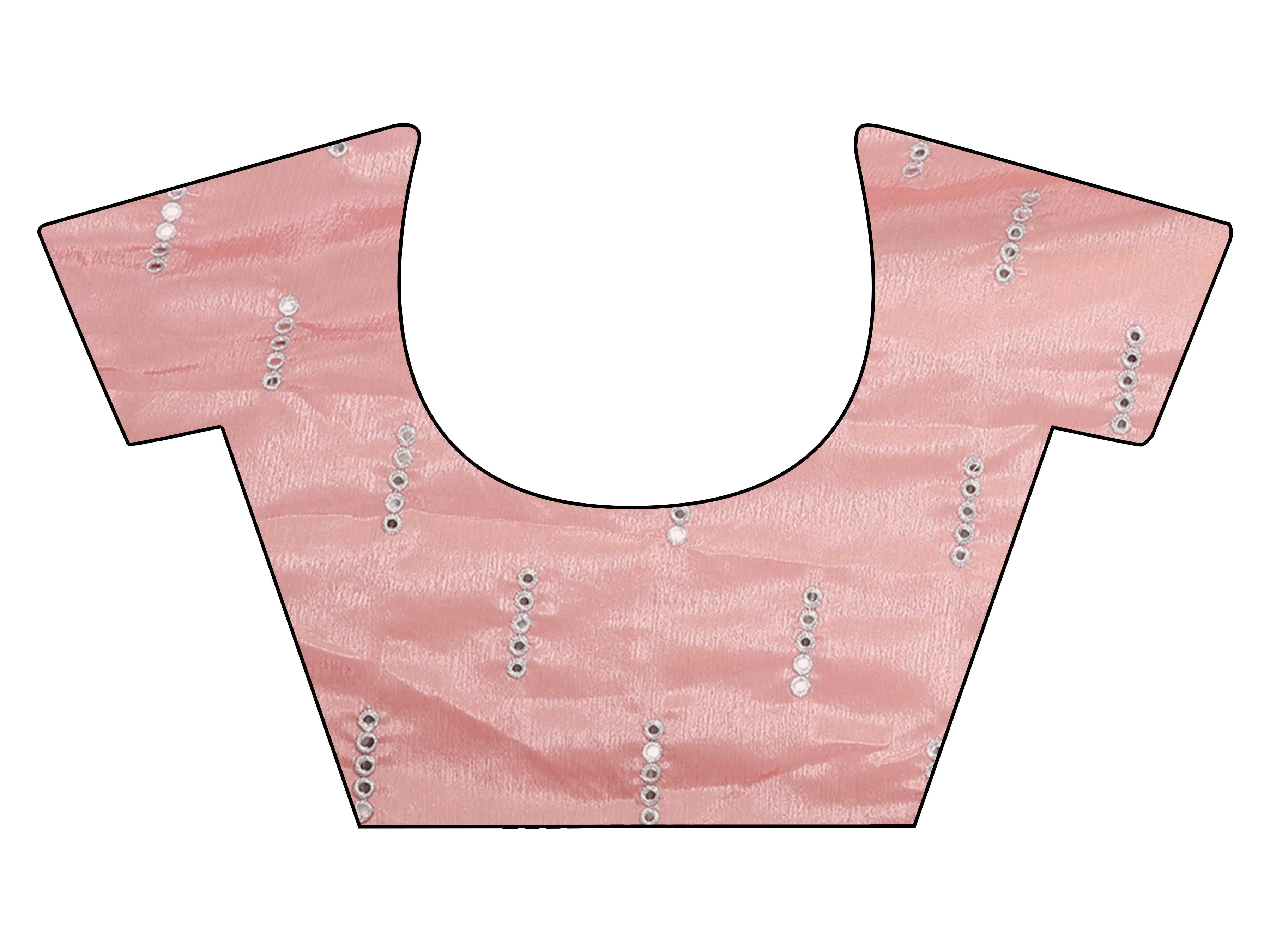 Ready to wear peach colored chinon saree with with embellished lace & Mirror-Work blouse