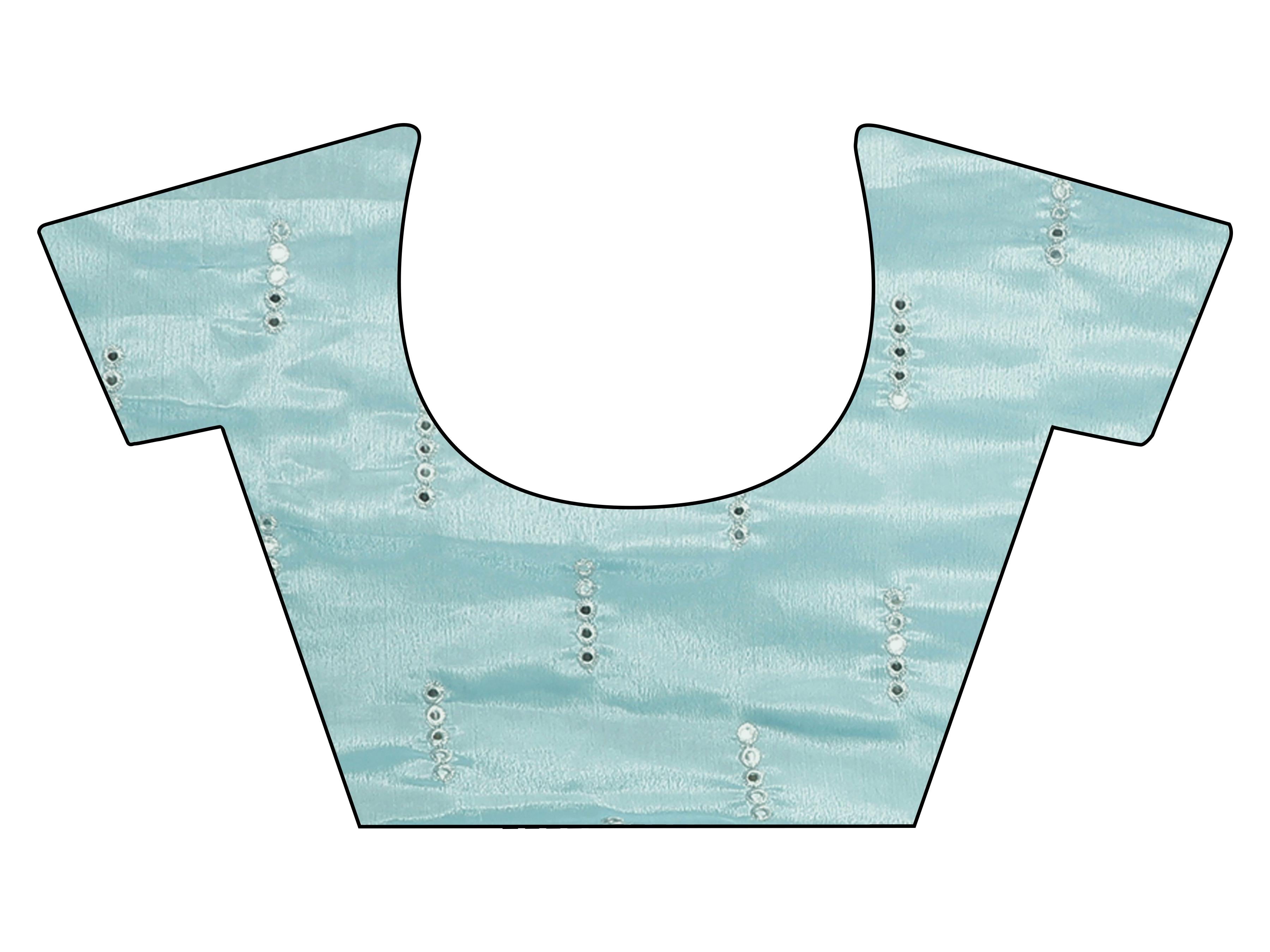 Ready to wear blue colored chinon saree with with embellished lace & Mirror-Work blouse