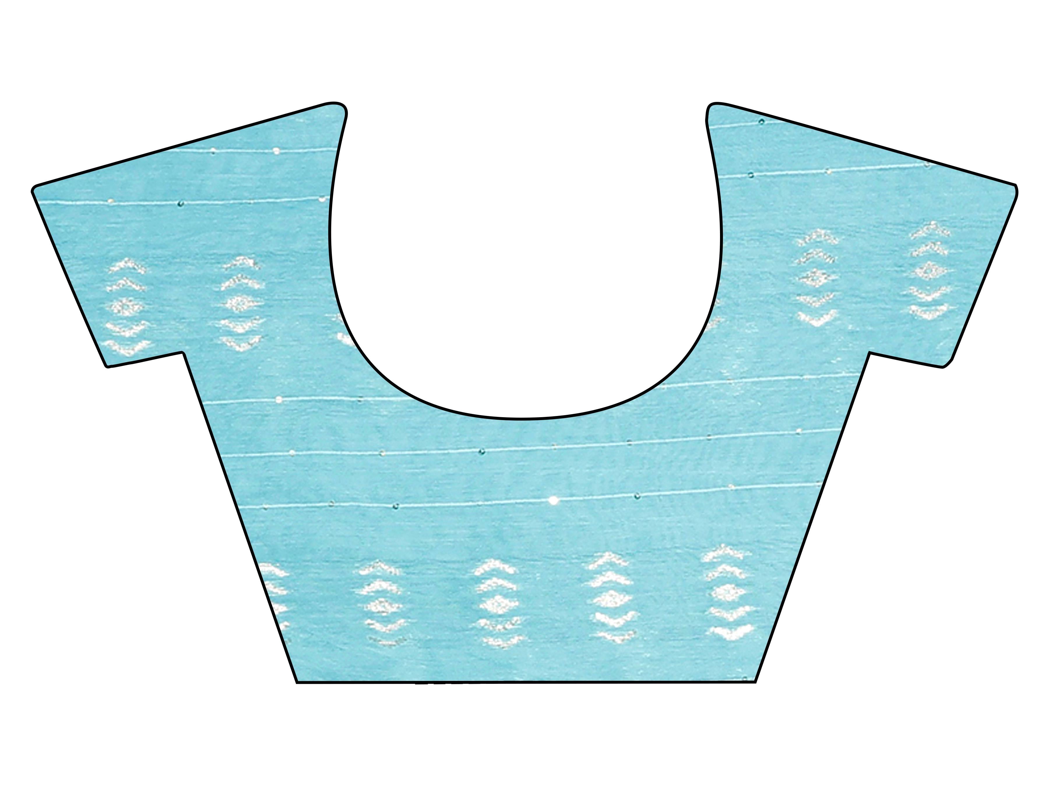 Blue colored chiffon saree with embellished lace and brocade blouse