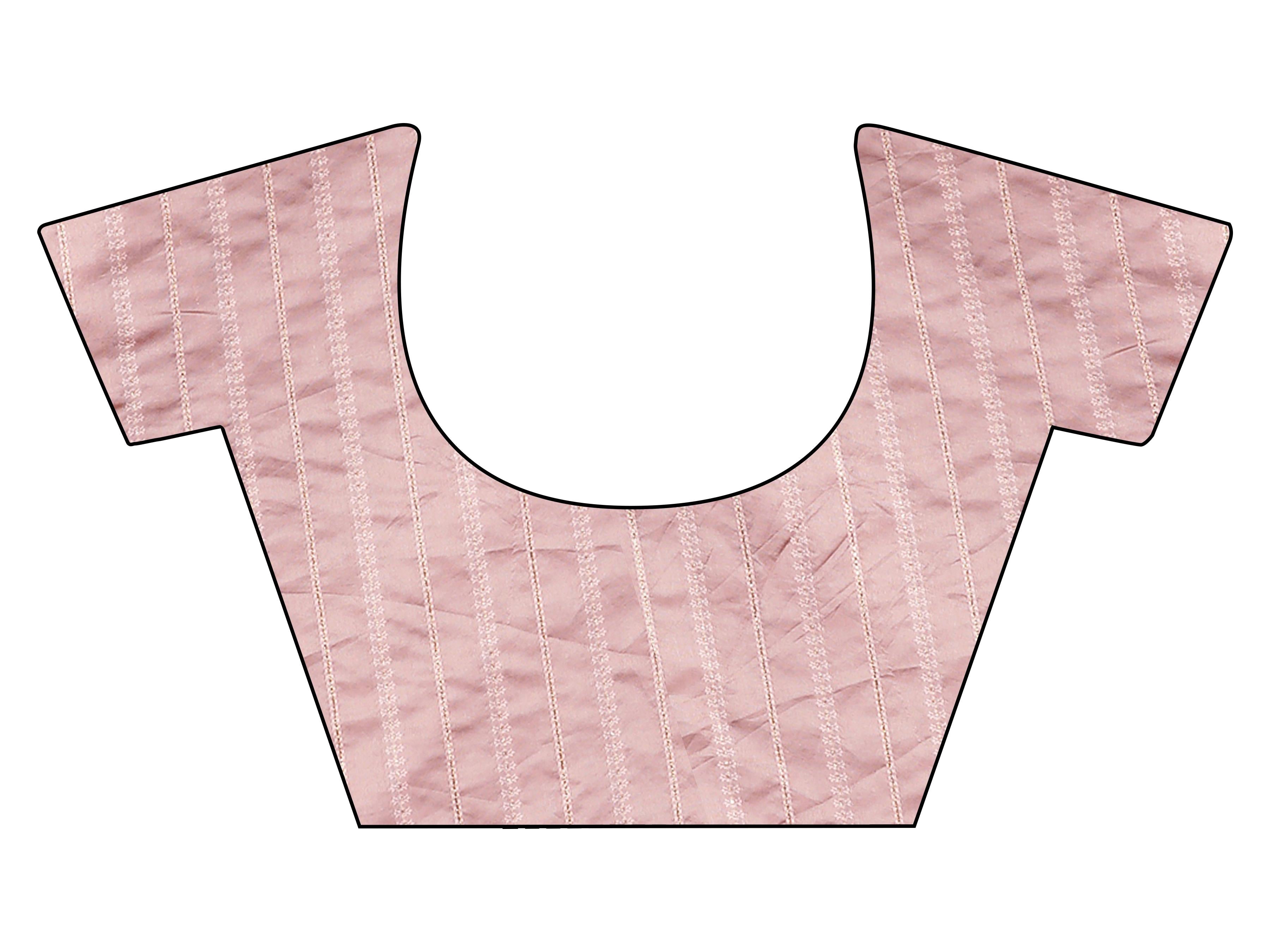 Peach colored shimmer chiffon saree with embellished lace and brocade blouse