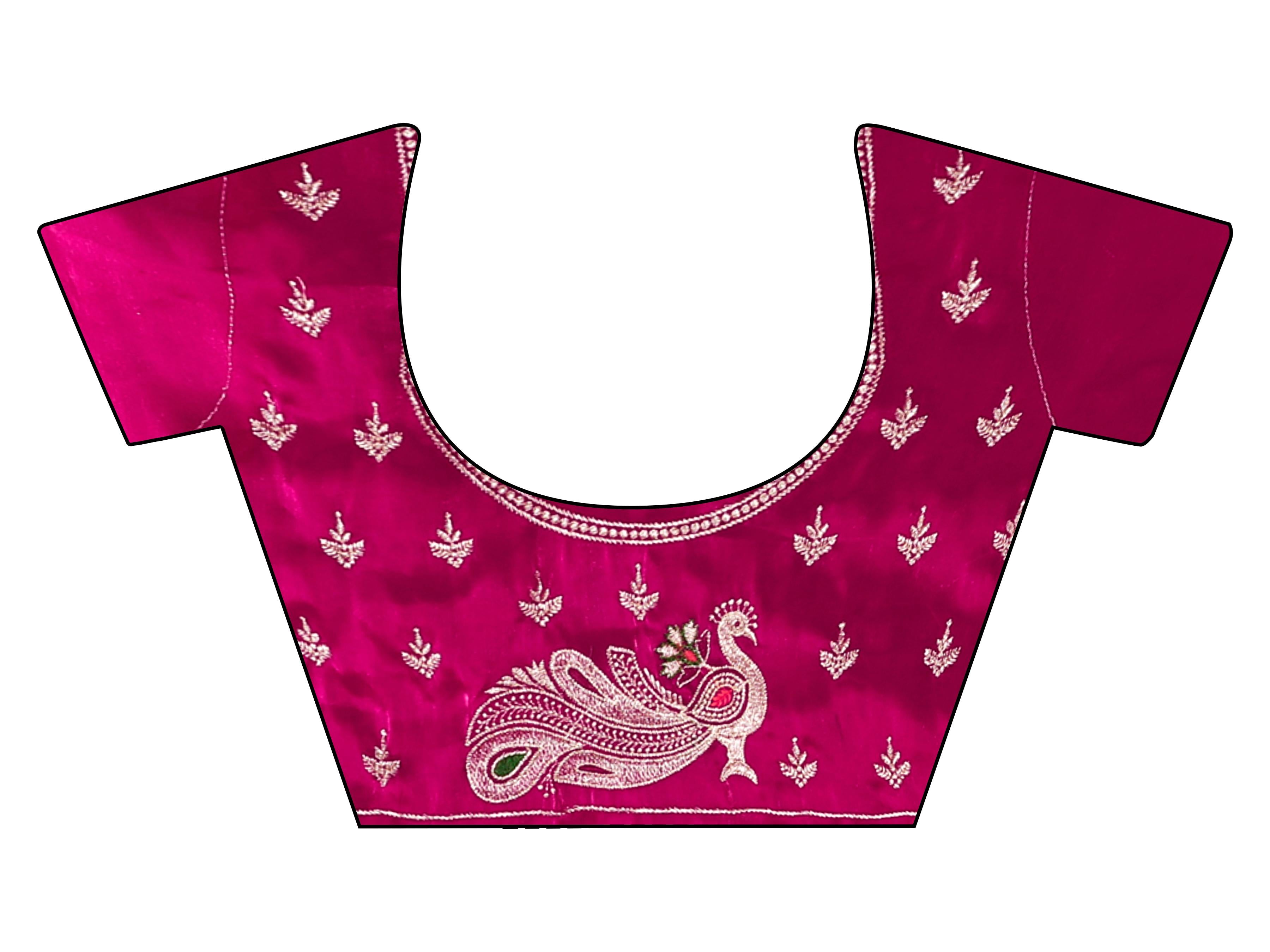 rani colored zari embroidered saree