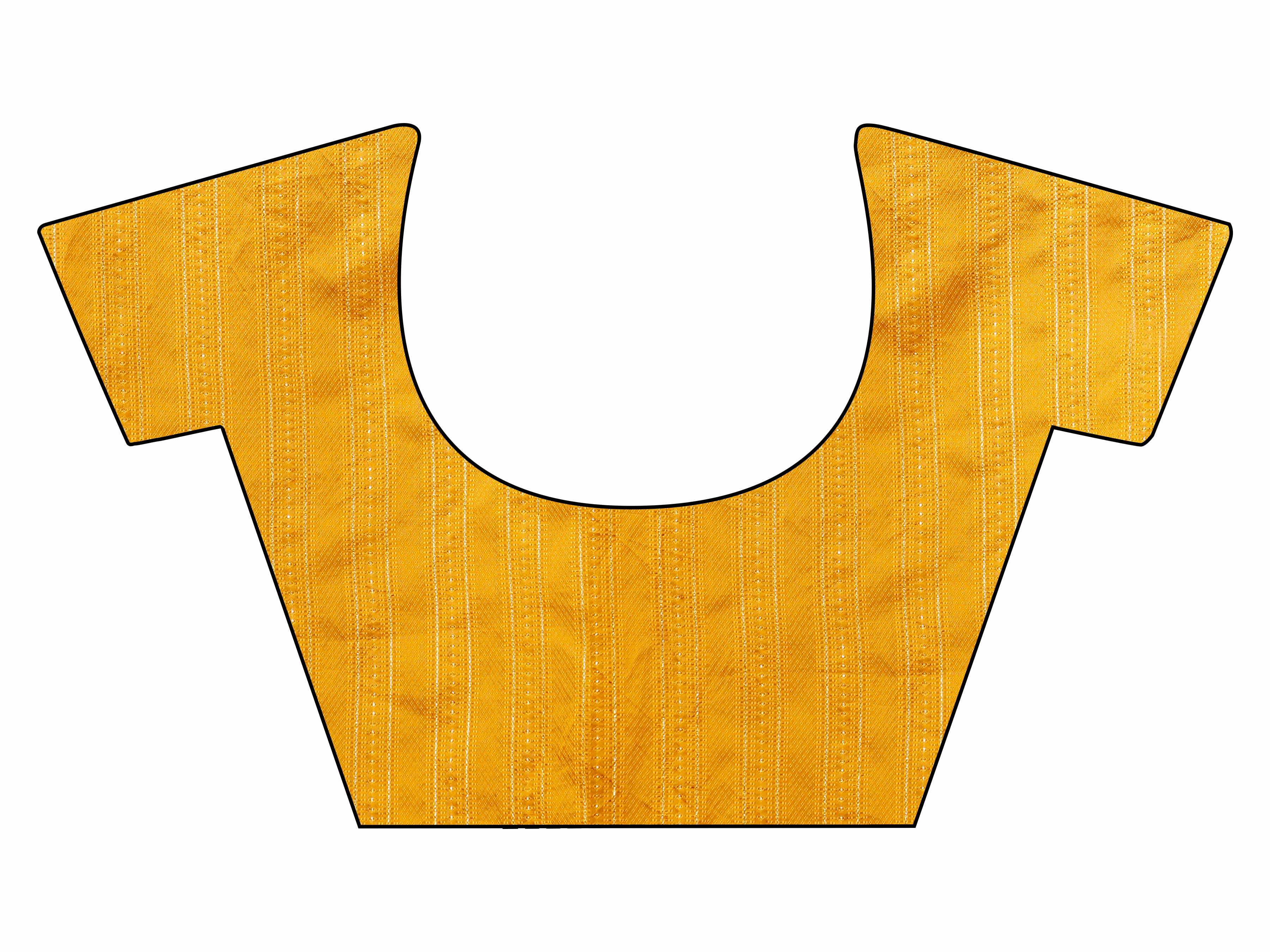 Mustard colored crunchy saree with embellished lace and brocade blouse