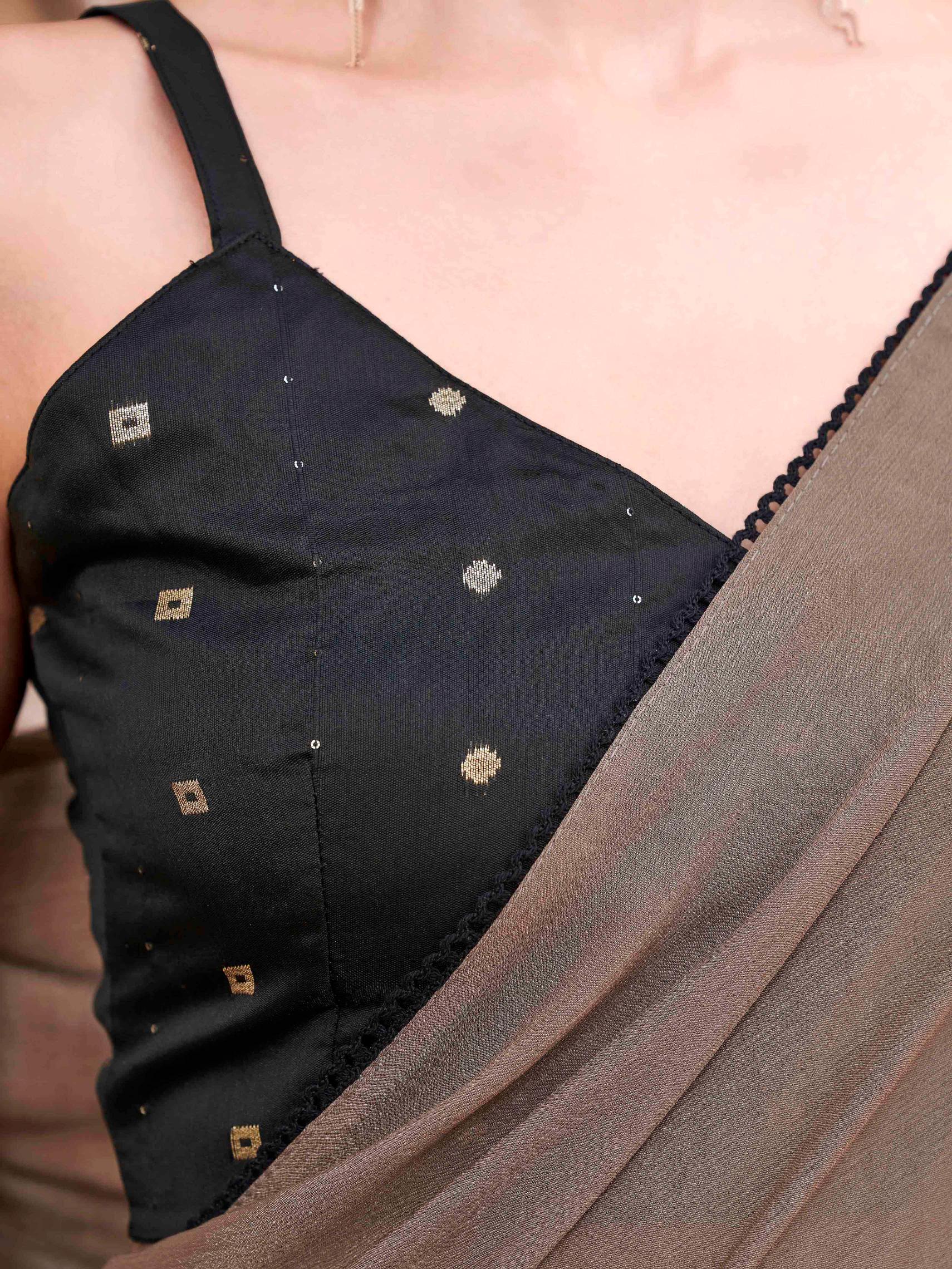 Ready to wear brown colored saree with brocade blouse