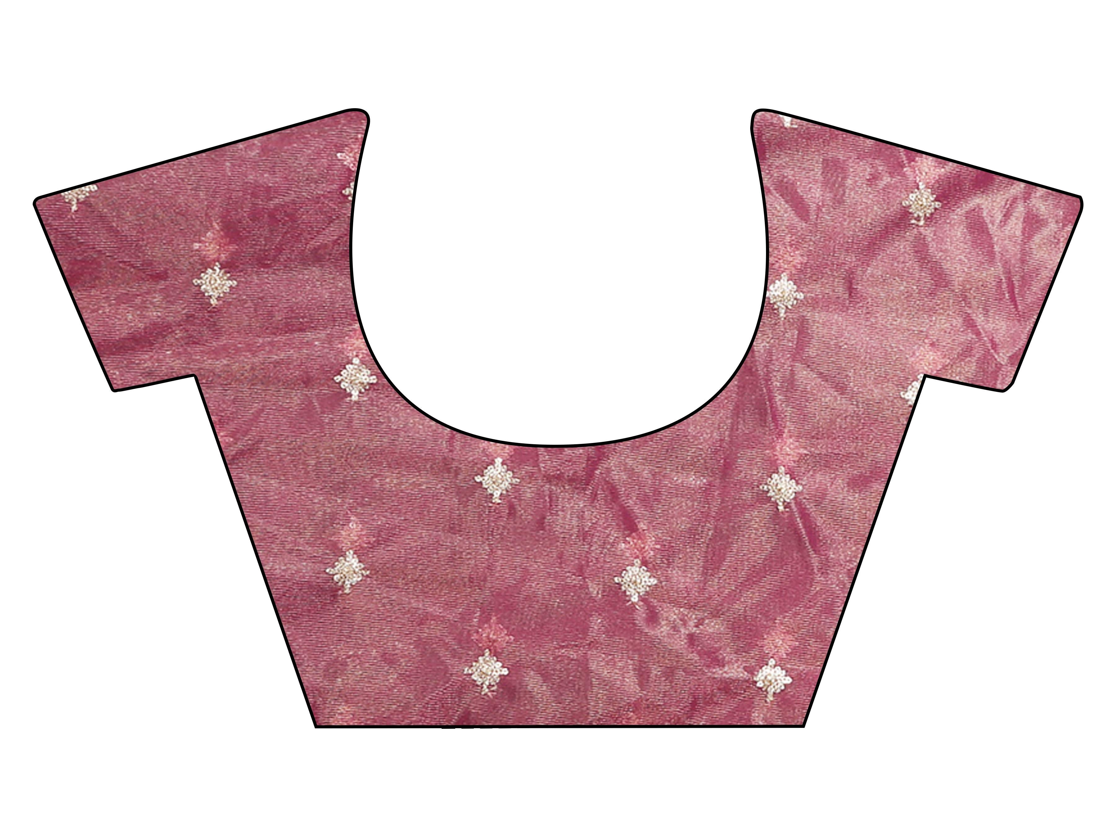 Pink colored shimmer net saree with sequinned butti and embroidered border