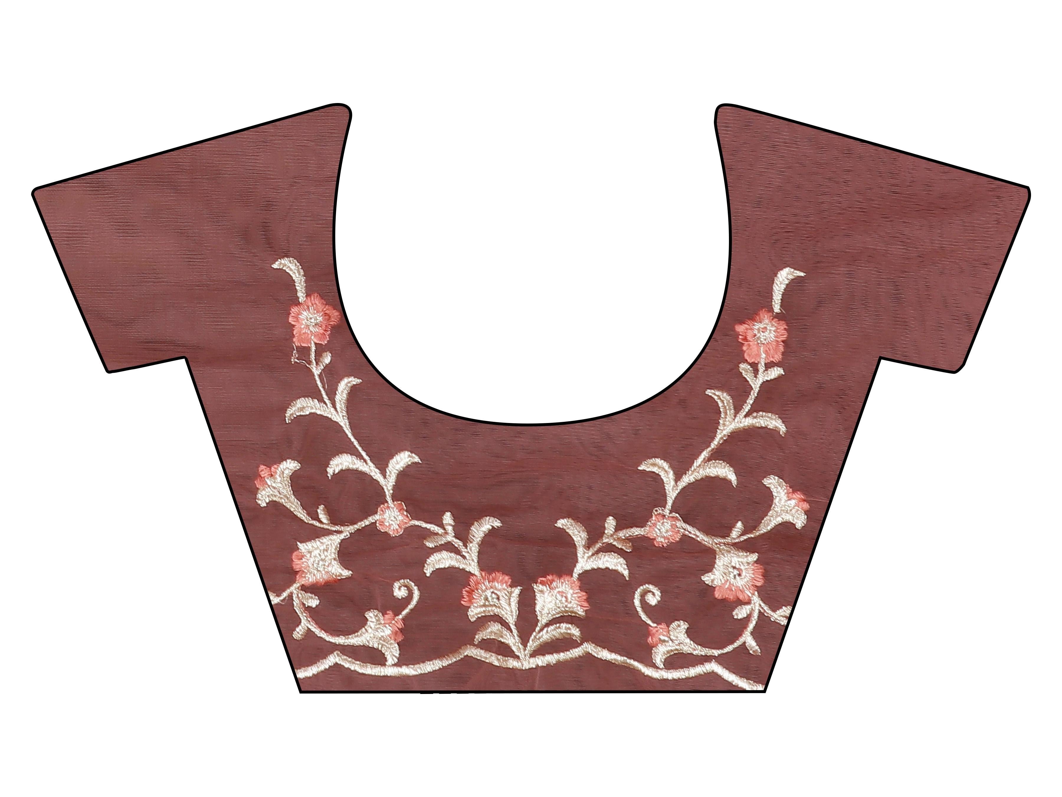 Pink colored embroidered net saree