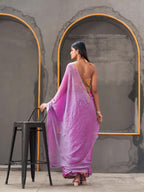 Ready to wear Pink & blue two tone shimmer chiffon saree with tassles in pallu & fancy lycra blouse