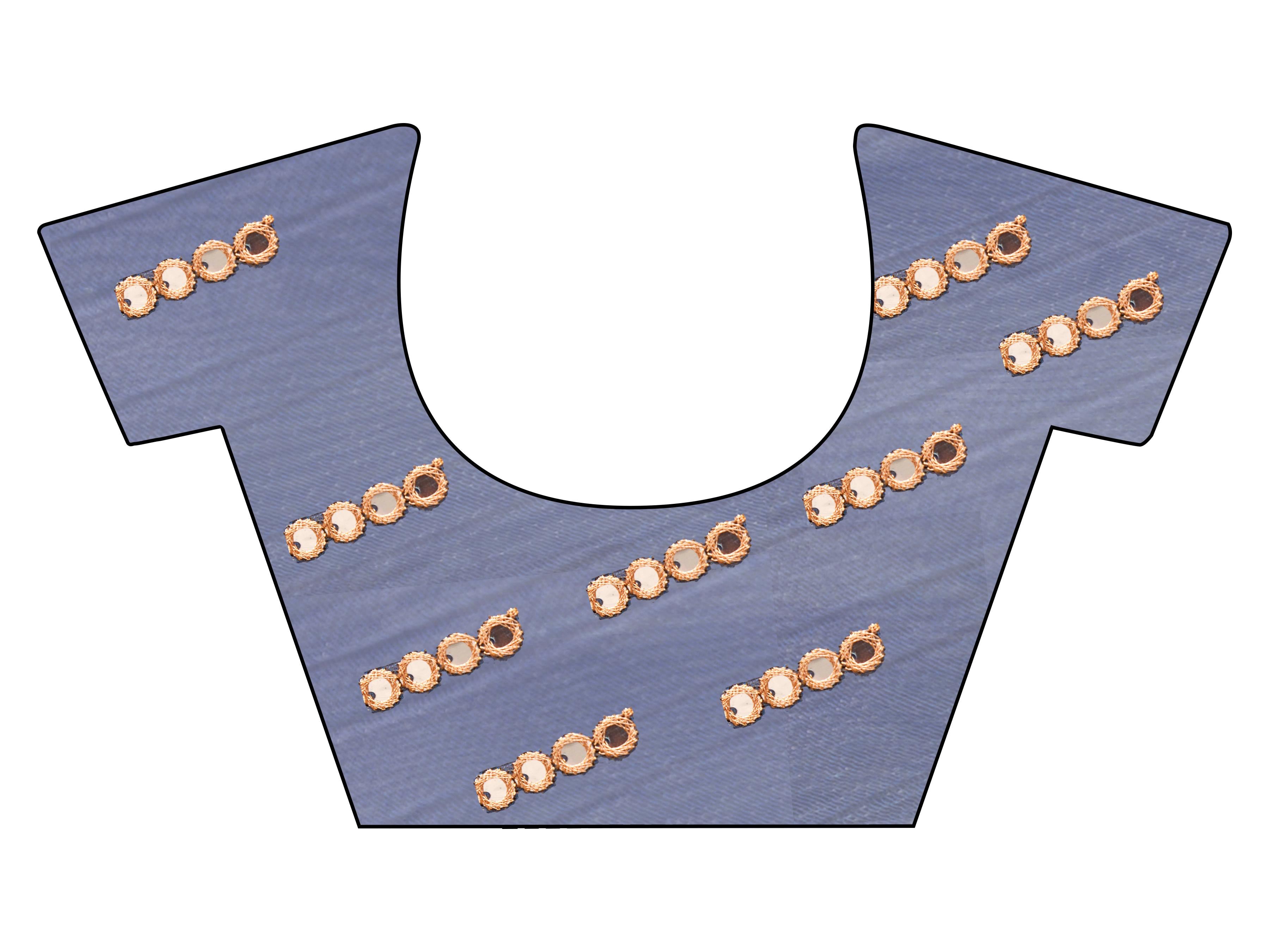 Ready to wear Two tone Blue and copper colored chiffon saree with faux mirror embroidered blouse