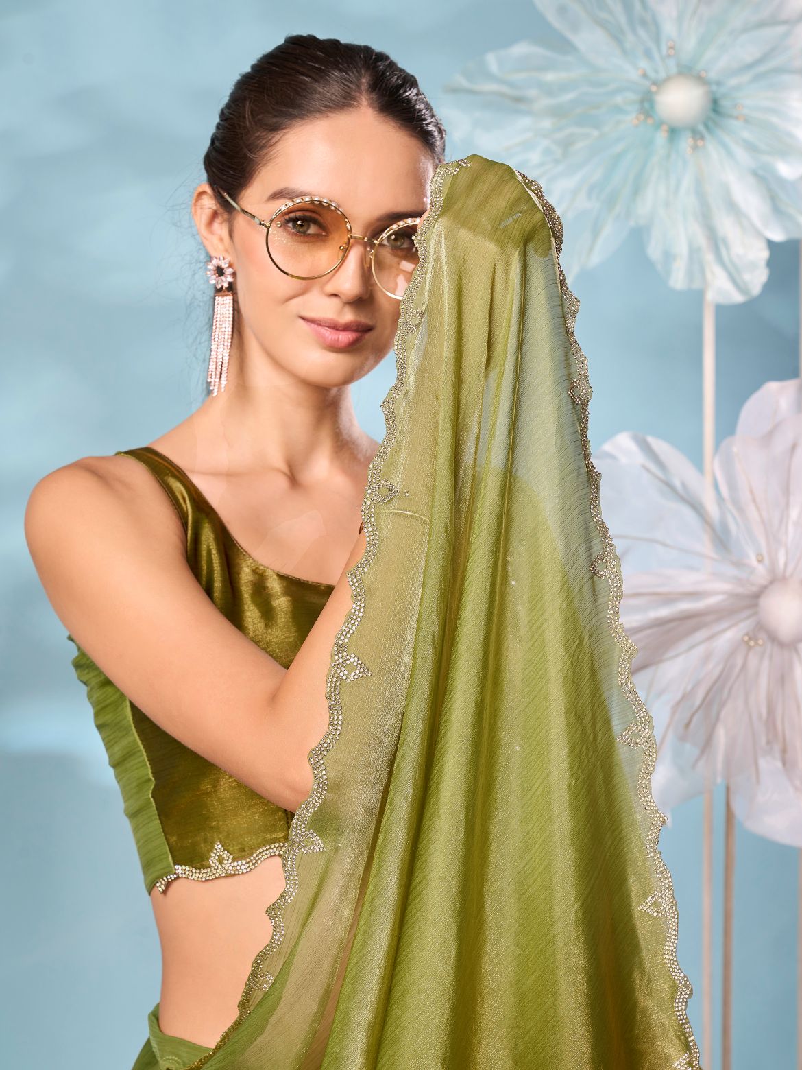 Ombre jimmy choo saree with swaroski border