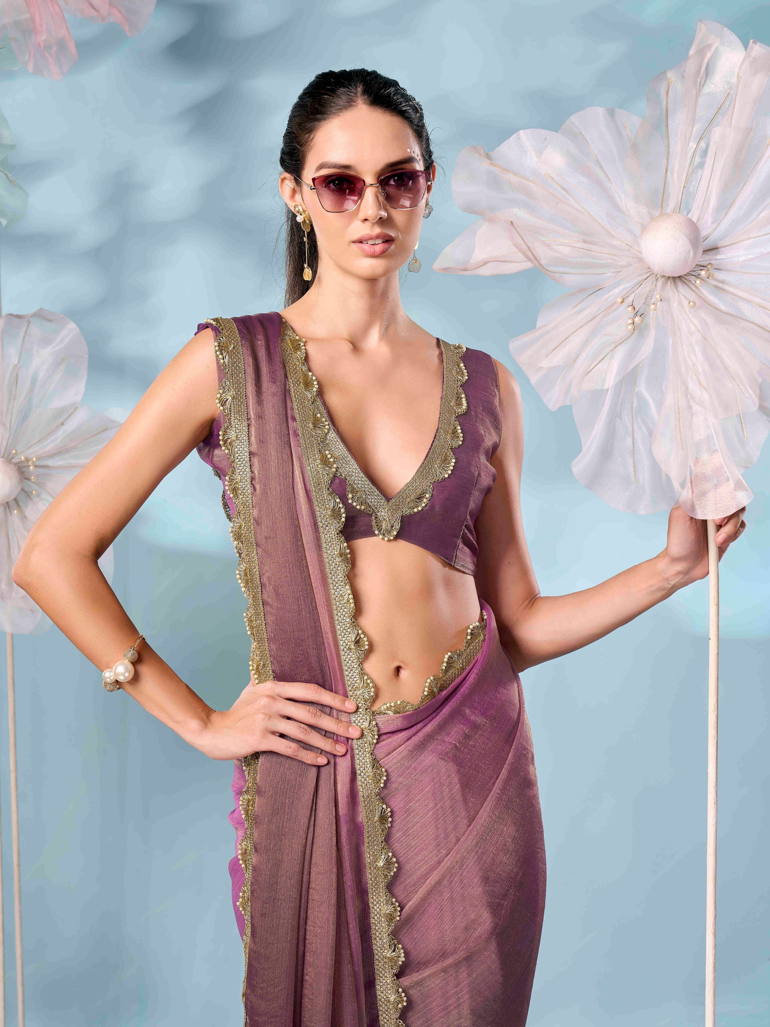 Ombre colored jimmy choo saree with embellished work