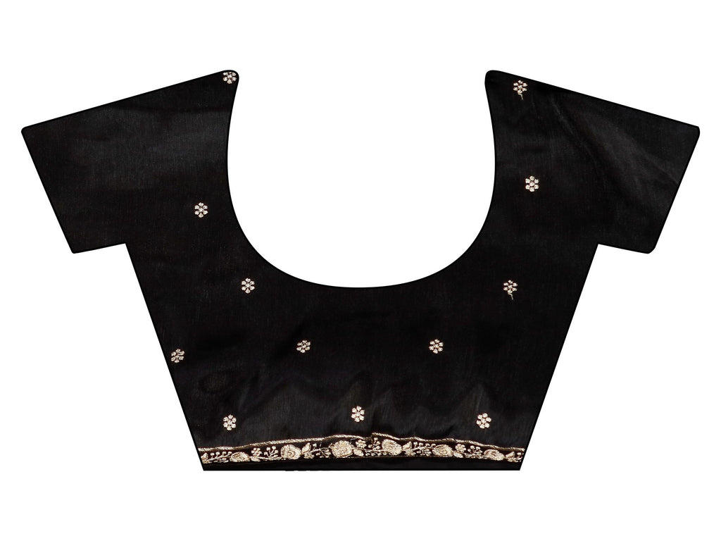 Black colored zari embroidered designer saree with tassles on pallu