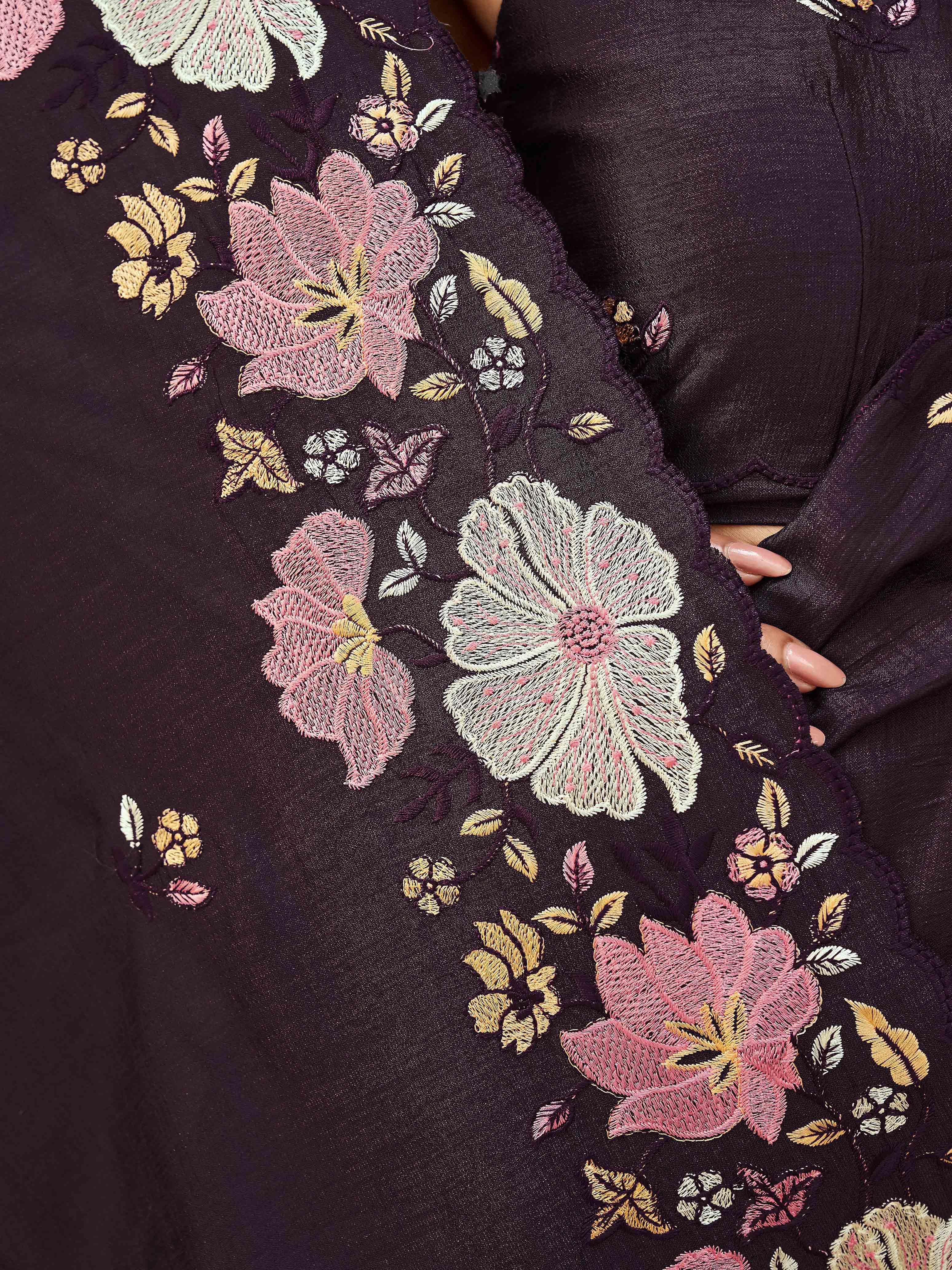 Purple colored shimmer georgette base designer saree