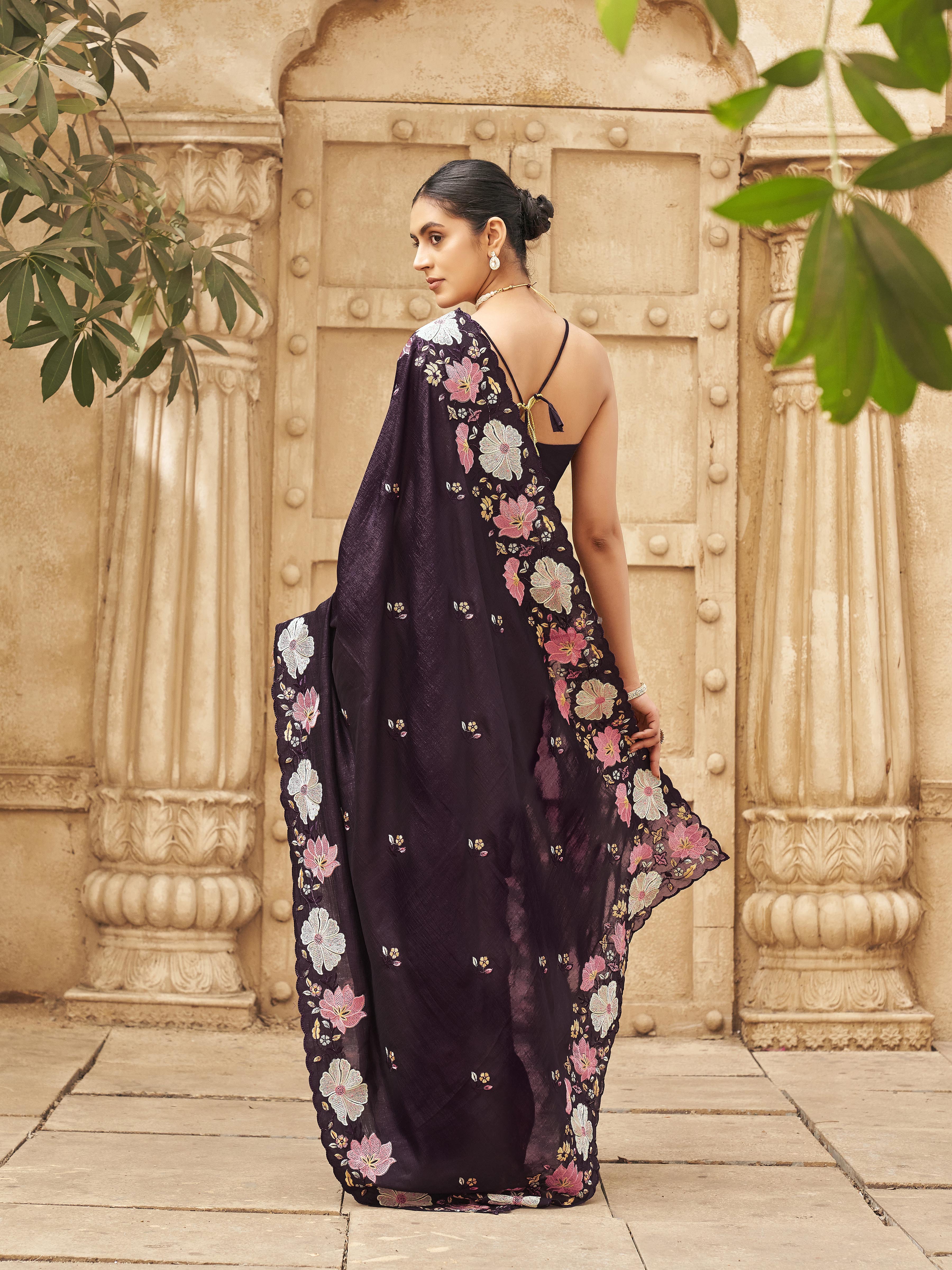 Purple colored shimmer georgette base designer saree