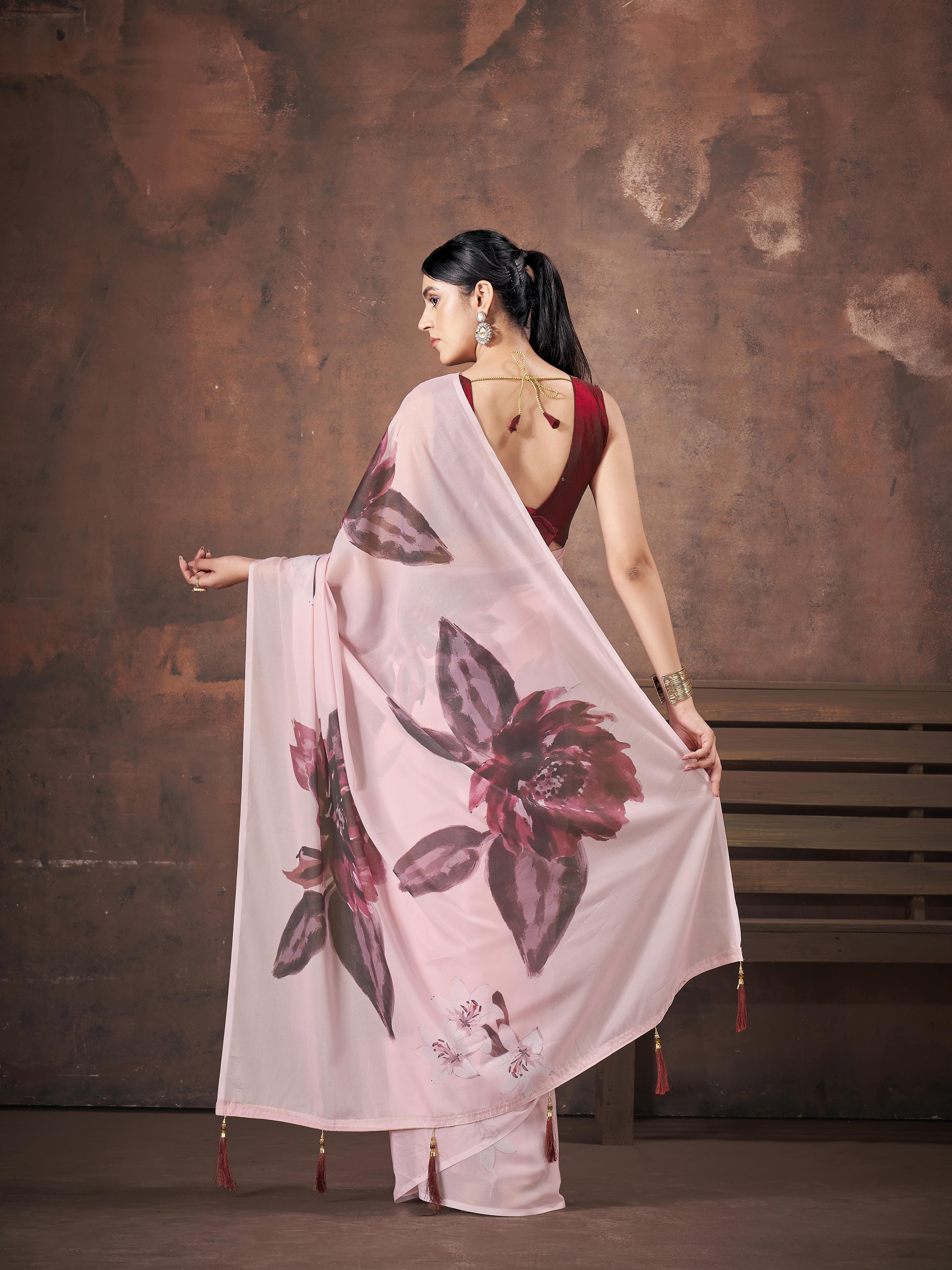 Ready to wear Pink colored celebrity digital printed saree
