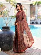 Ready to wear ajrak print art silk saree