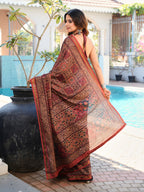 Ready to wear ajrak print art silk saree