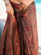 Ready to wear ajrak print art silk saree