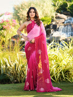 Ombre saree with sequin embroidery butta and scalloped border