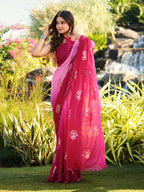 Ombre saree with sequin embroidery butta and scalloped border