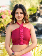 Ombre saree with sequin embroidery butta and scalloped border