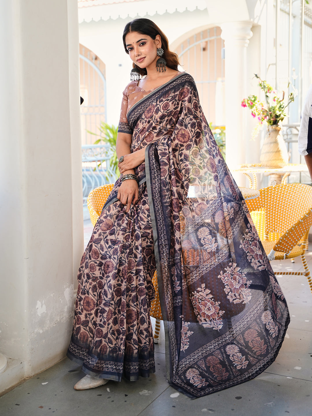 Ready to wear bagru print art silk saree