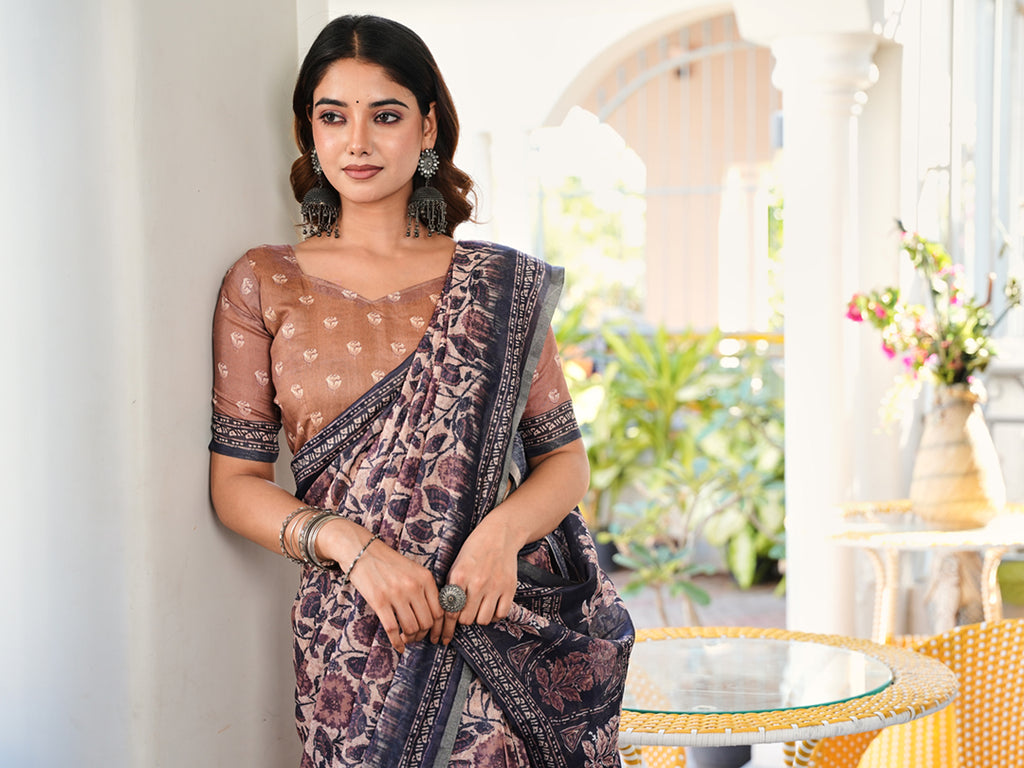 Ready to wear bagru print art silk saree
